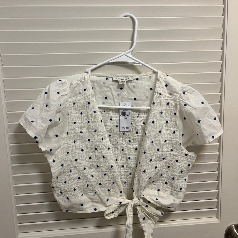 American Eagle Outfitters White Cropped Tie-Front Blouse